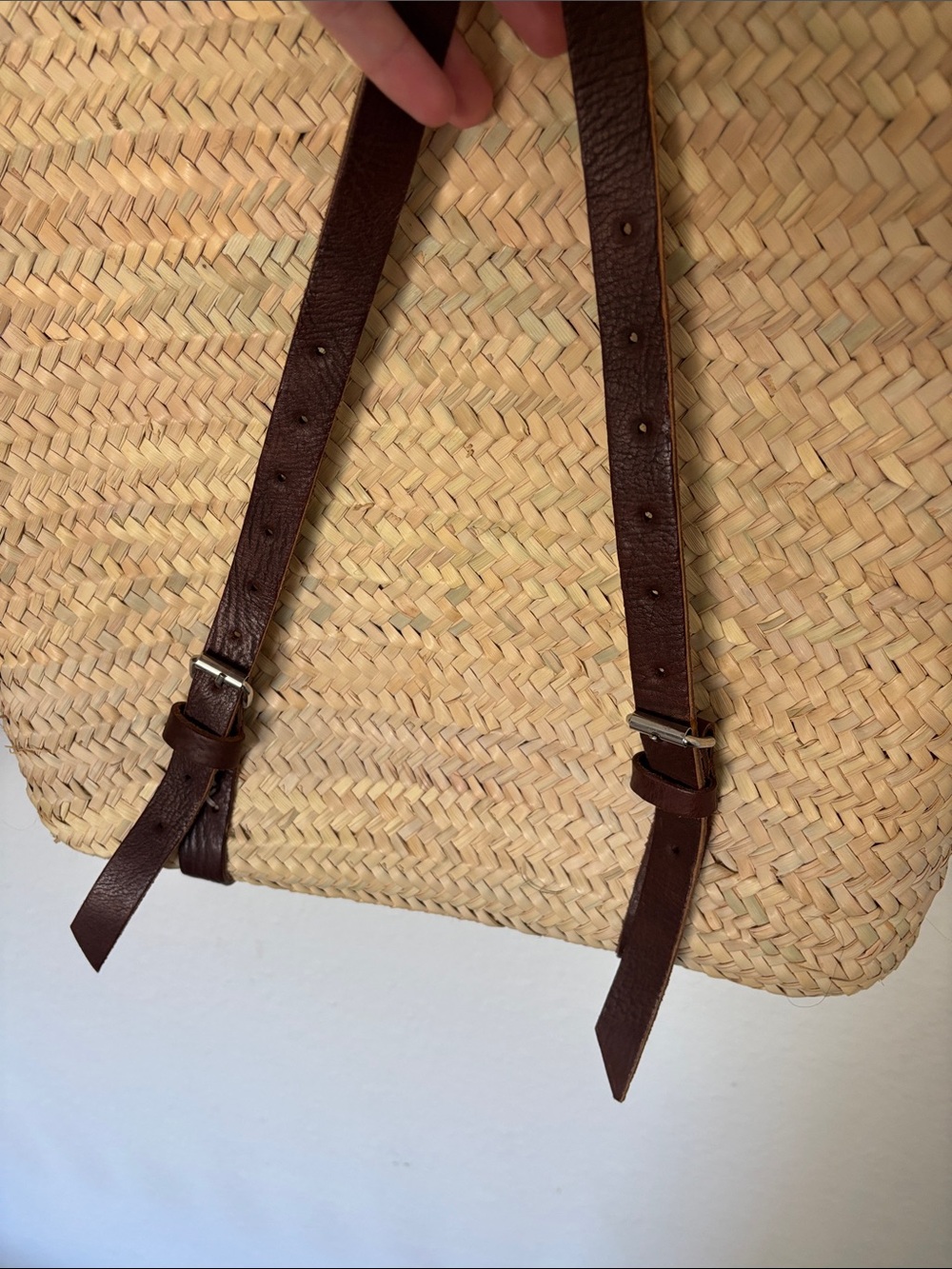 Natural Woven Backpack with Leather Straps - Picture 5 of 8